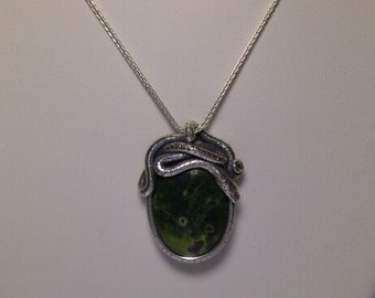 SOLD. serpentine, green and purple pendant, unique pendant, snake pendant, serpent pendant
