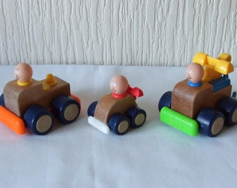 3 Vintage Playskool Wooden Toy Cars 1988