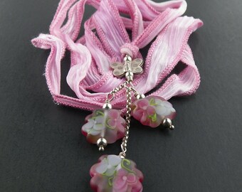 Pink Morning Glory Lampwork Glass Bead Pendant by Chase Designs