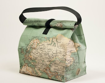 Worldmap bag. Reusable lunch bag. Eco food bag. Adult lunch bag. Teacher lunch bag. Waterproof lunch bag. Office lunch bag