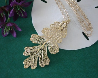 Gold Oak Leaf Necklace, Real Leaf Necklace, Lacey Oak Leaf, Gold Oak Leaf, LC204
