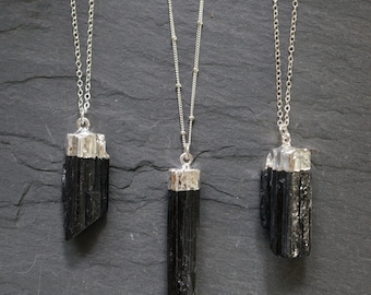 Black Tourmaline Necklace / Raw Tourmaline Necklace / Tourmaline Necklace / Silver Tourmaline Necklace / Raw Tourmaline Pendant