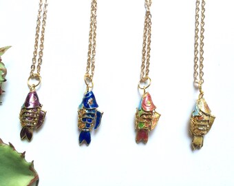 Cloisonne Mini Koi Fish Pendant in Purple, Blue, Pink, or Gold
