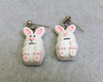 Easter Bunny Pierced Earrings, Vintage Hallmark Easter Earrings, Vintage Easter Rabbit Earrings