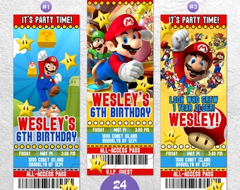 Super Mario Invitation, Super Mario Invite, Super Mario Birthday Invite, Mario Kart VIP Pass, Ticket Invitation, Super Mario Party Prints