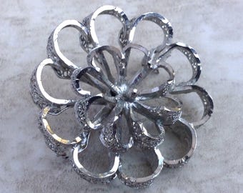 Vintage WFS Sterling Silver 1950s Carnation Flower Brooch