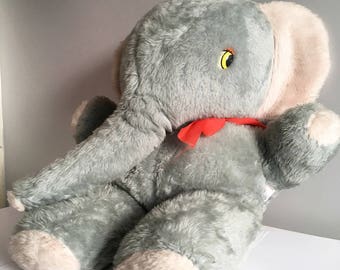 Vintage Soft toy, Elephant, Tebro giant straw filled stuffed toy. 32" tall x 24" wide.