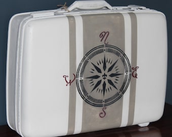 Vintage Suitcase | Coastal Suitcase |Compass Suitcase | Coastal Decor | Handpainted | Suitcase | Upcycled