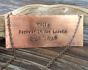 Pet Memorial Plaque or Hanging Sign - Rustic Copper Stamped Metal Label Tag For Urn or Wall - Customizable & Personalized