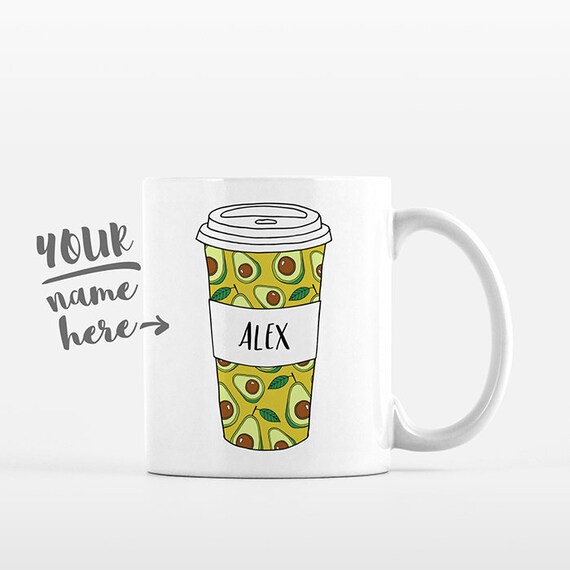 Avocado Coffee Mug Pattern Tumbler Cup Drawing Personalized Mug Custom Coffee Cup Name Mug Personalized Gift for Mom Avocado Gift for Friend