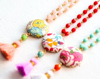 Colorful Tassel Necklace, Liberty Of London Necklace, Beaded Tassel Necklace, Tassel Necklace