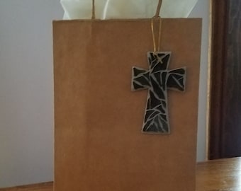 Gift Bag Adornment, Cross, Stained Glass Cross, Mosaic Cross, Baptism Gift, Wooden Cross, Wall Cross, DebsChristianCrafts