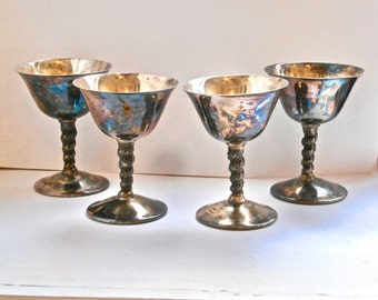 4 Silver Plated Wine Goblets made in Spain