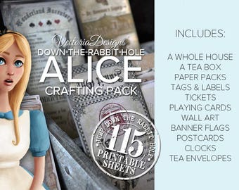 Alice in Wonderland Crafting Pack Printable Paper Crafting Scrapbook Embellishment Kit Collage Sheet S3I1 - VDMPAL1627