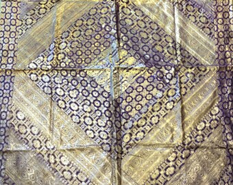 Purple Gold Sari Border Brocade Tablecloth Wall Hanging 53 x 70 ABC Carpet India Zari