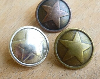 Metal Star Buttons - Silver Star Button - Bronze Star Button - Copper Buttons - Metal Shank Buttons - Wrap Bracelet Buttons - Star Buttons