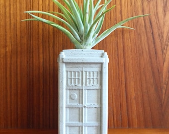 Concrete Tardis Planter - Dr. Who Inspired - Whovian - Includes Air Plant