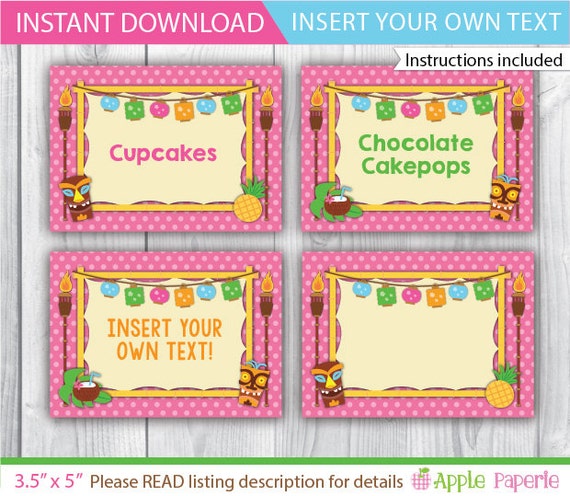 Luau Food Labels Luau Party Table Tents Luau Decoration