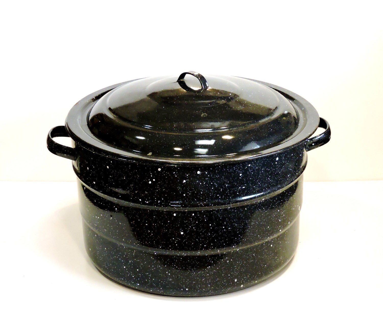 Graniteware Lidded Canning Pot w/Jar Lifter Basket Vintage