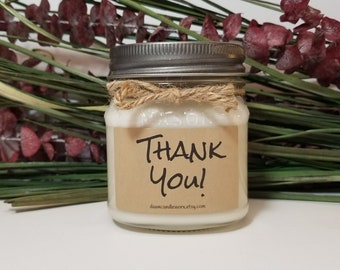 8oz Thank You Gift - Employee Appreciation - Personalized Candles - Mason Jar Candles - Teacher Gifts - Coworker Gifts - Hostess Gift