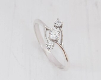 Three stone ring, 3 stone ring, Promise ring, Modern ring, Fancy ring, Dainty ring, White stone ring, CZ ring silver, Silver ring for her