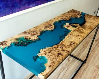Entry river table with epoxy inlay, console river table