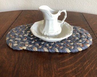 Red Cliff White Ironstone Children's Pitcher and Bowl with Acorn Pattern