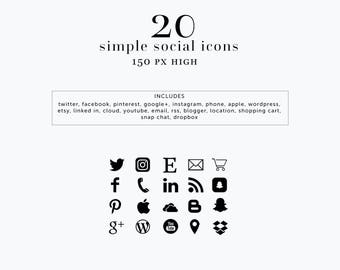 INSTANT DOWNLOAD Social Media Icons, Black Simple Social Icons