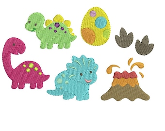 Mini Dinosaur Machine Embroidery Design Set - Instant Download