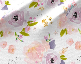 Peachy Plum Floral Fabric by the Yard Cotton Baby Girl Fabric Nursery Fabric Organic Cotton Knit Fabric Minky Knit Flowers 6280955