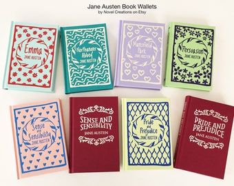 Jane Austen Book Purse Wallet - Pride and Prejudice Literary Gift - Emma Book Cover Wallet - Jane Austen Credit Card Book Wallet