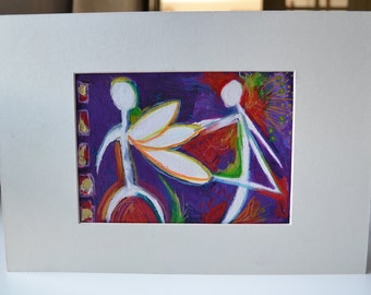 Dancing Figures. Inspired by Prehistoric cave art, watercolor, mixed media.