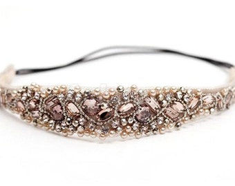 Beaded Elastic Headband Wedding Headpiece Girls Headband Jeweled Headband