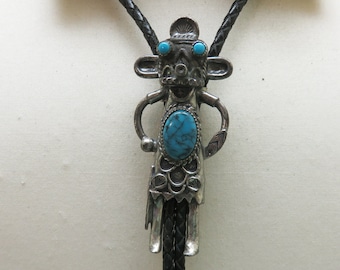 1980s HUGE Faux Turquoise Kachina Bolo Tie, Native American Bolo Tie