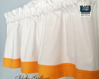 White Curtain with Goldfish Orange Trim Window Valance Short Curtain Kitchen Curtain or Bedroom Valance Idaho Gallery Original