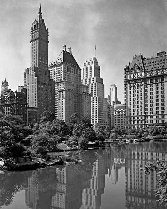 New York City Central Park Buildings Reflected in Lake 1930s