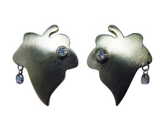 Vintage 18K Gold Diamond Briolette Earrings Organic Nature Estate