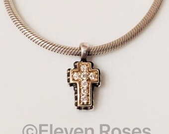 Lagos Caviar Diamond Cross Pendant Necklace 925 Sterling Silver 750 18k Gold Free US Shipping