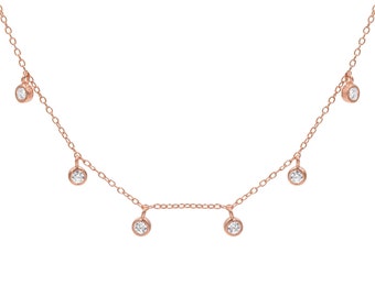 Dangling Drip Necklace, Bezel Diamond Necklace, Sterling Silver Necklace