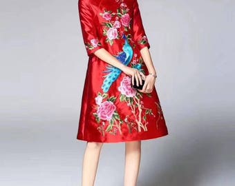 Mandarin Qipao Short Dress (Red or Blue)