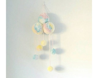 Pompom mobile, wall hanging, nursery decor, pompom rain, nursery mobile, pom pom mobile, pom mobile, rainbow mobile, rain mobile
