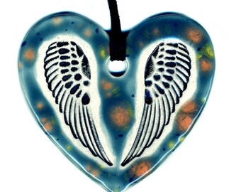 Wing Heart Ceramic Necklace in Orange and Yellow