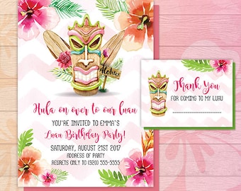 Luau Invitation - Luau Birthday Invitation - Luau Party - Luau Flyer - Luau Watercolor - Tiki - Tropical - Birthday Party Invite - DIGITAL