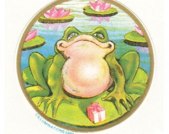 Vtg 80's Illuminations Sticker Frog on Lily Pad