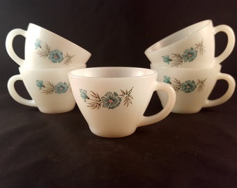 Flowered Fire King Mugs - Set of 5