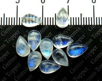 5x8mm Natural Rainbow Moonstone Cabochon Pear Gemstones Blue Moonstone Matching Pair - Flashy Moonstone Blue Fire Moonstone Gems - FOR ONE