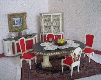 Vintage 1964 Ideal Petite Princess Dollhouse Fantasy Furniture-DINING ROOM Set- 1:16 Scale