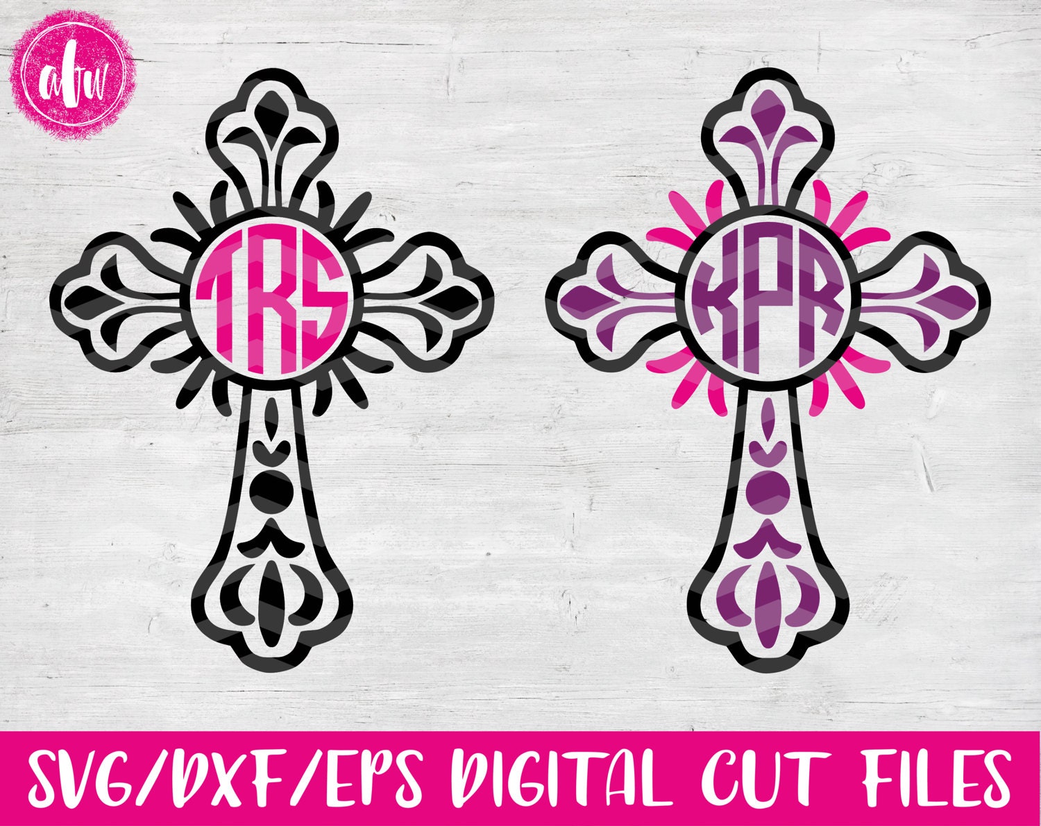 Download Monogram Cross SVG DXF EPS Cut Files Easter Flourish
