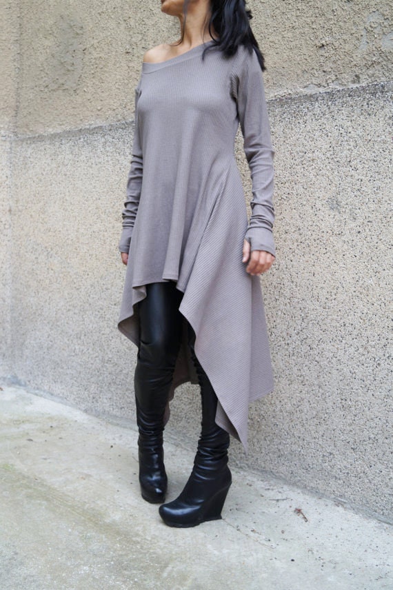 Grey Asymmetrical Sweater/Cozy Sweater/ Sweater Dress/Knit