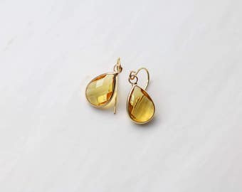 Yellow Citrine Quartz Earrings - Gold Dangle Earrings - Drop Earrings - Birthstone Earrings - Citrine Earrings - Citrine Jewellery - Yellow